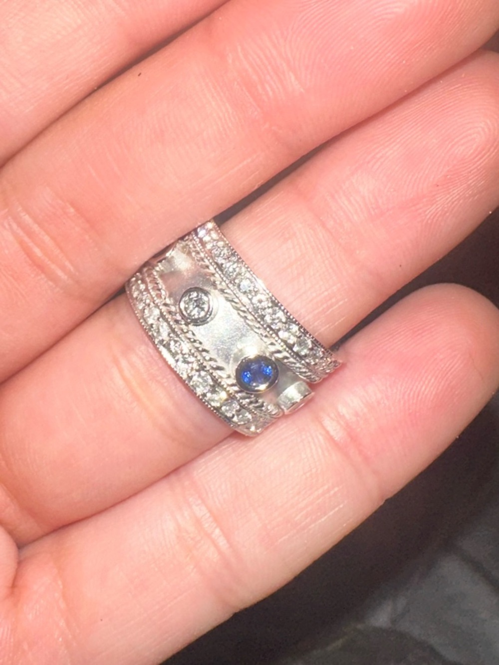 18K White Gold Custom Wax & Cast Bezel Set Sapphire Band